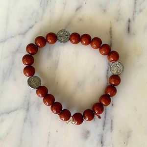3/$25 ⭐️ Vintage Medallion Charm Bracelet with Red Beads Unisex